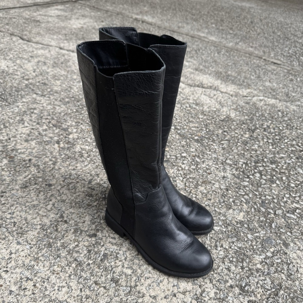 Kenneth Cole Reaction "Tri-angle" Black Leather Riding Boots Womens Size 7 M